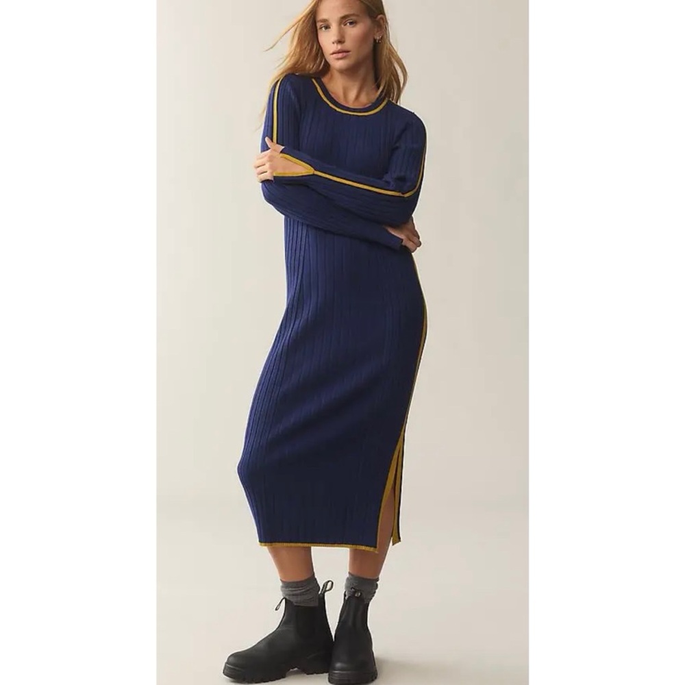 Daily Practice Anthropologie Long Sleeve Sporty Sweater Dress Size M Blue Yellow